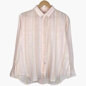 RAILS Linen Blend Long Sleeve Button Up Shirt - Pink/White - Size S